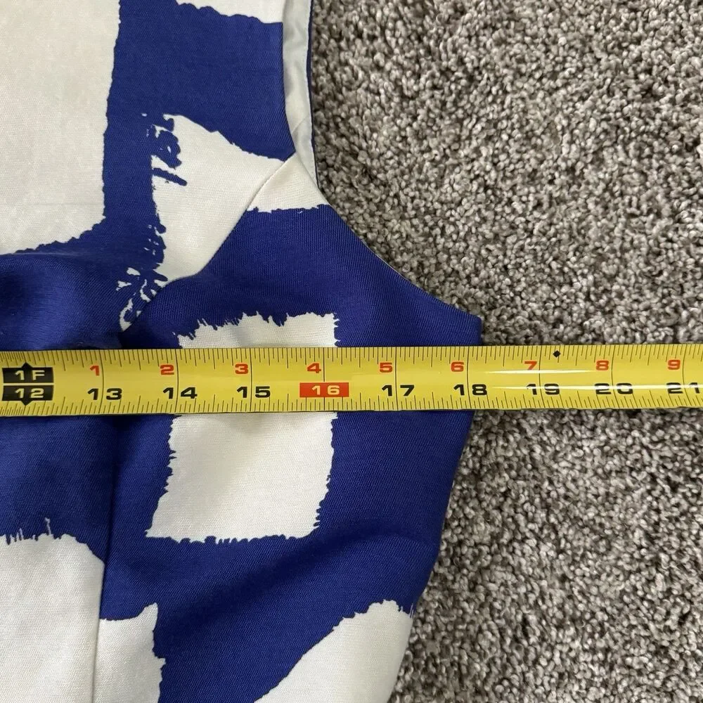 Kate Spade Abstract Print Cobalt White Cotton Silk Lined Dress Zip Size 10 - Picture 8 of 10